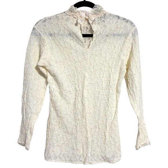 Vintage Margot Lew Lace Blouse With Mock Neck & Long Sleeves In Ivory - Picture 3 of 7